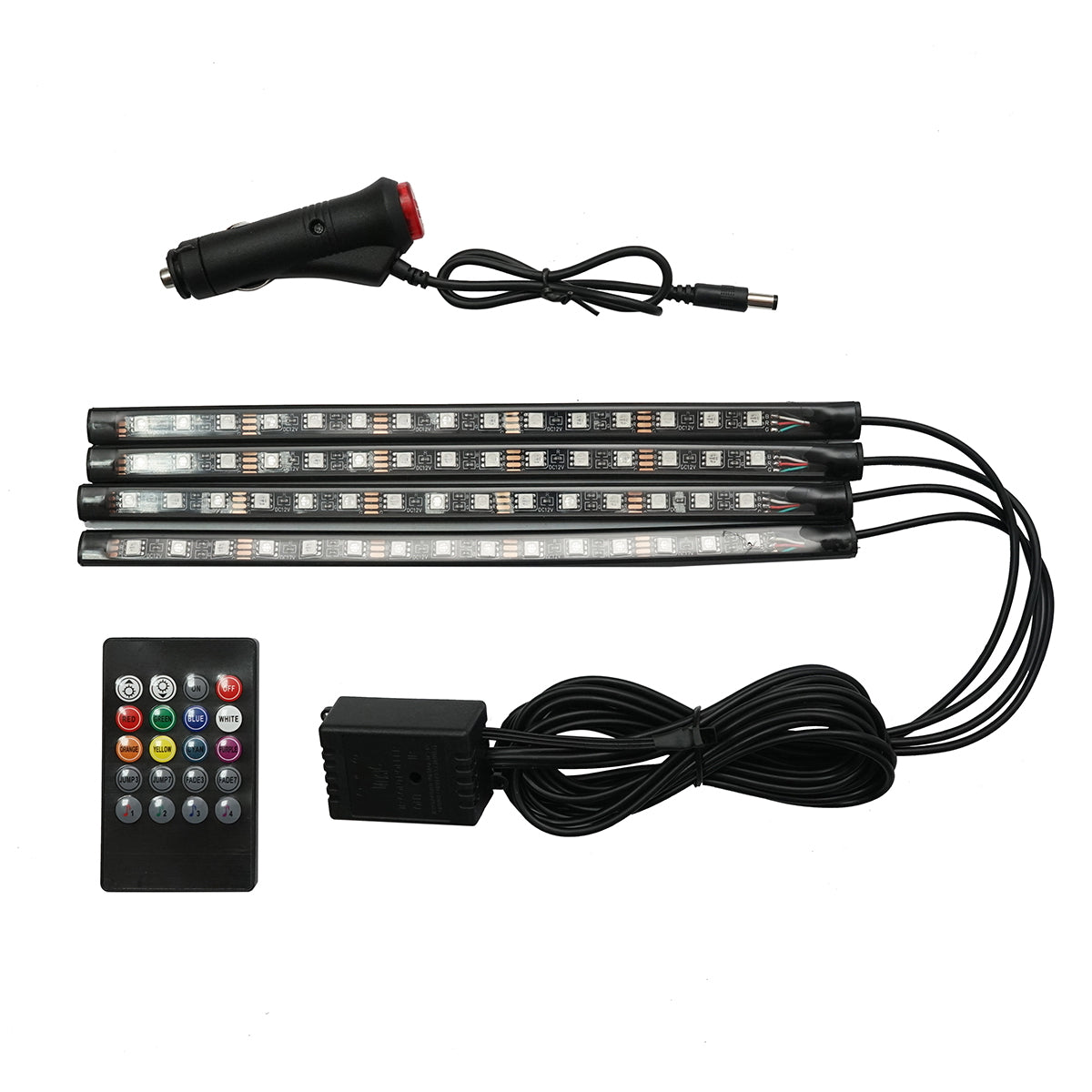 12V LED car ambient light strip, 9W with remote control, music control 4x26.7cm RGB Breckner Germany